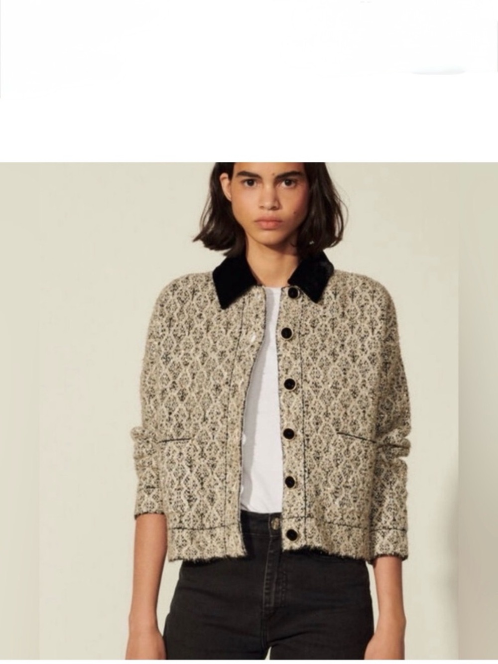 Sandro Jazy Contrast Collar Wool-Lurex Tweed Jacket , NWT
